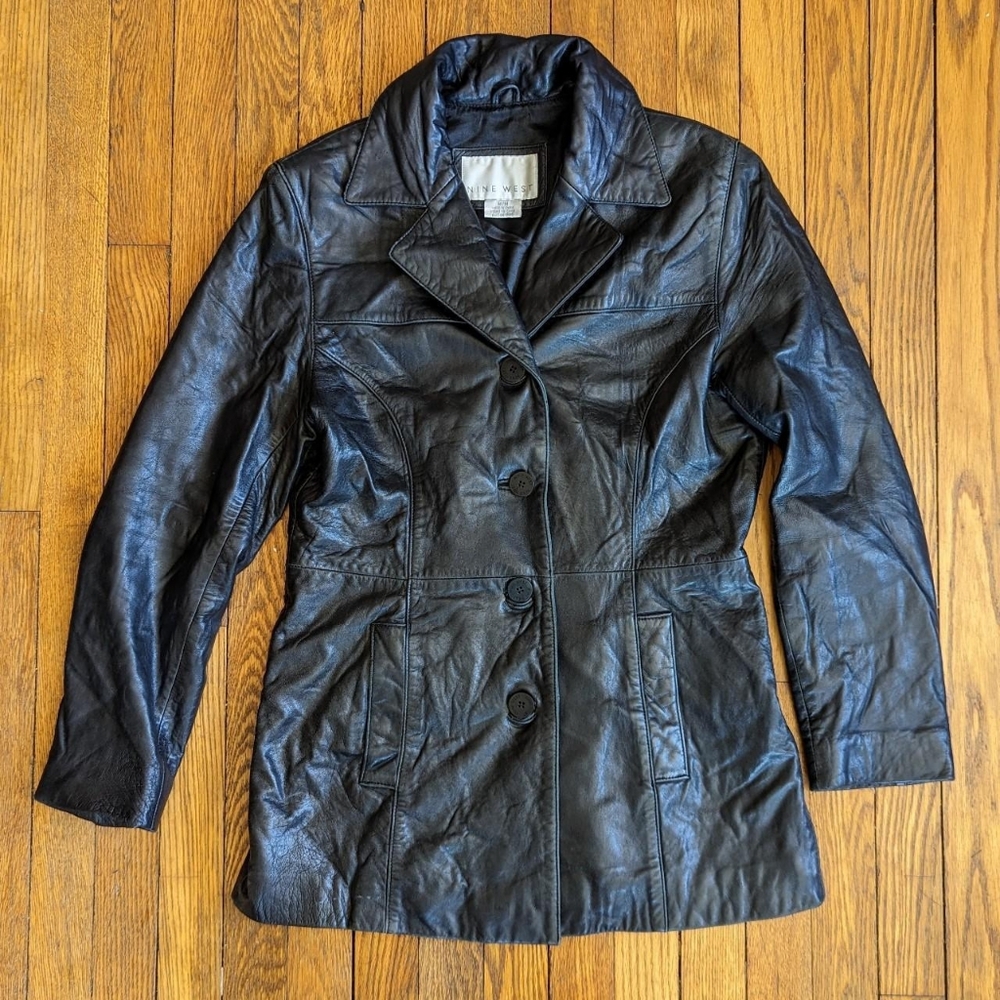 Vintage 90's Nine West Leather Trench Blazer Style Jacket
